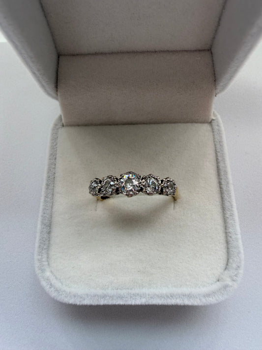 18k Yellow Gold & Platinum 5 Stone Diamond (Old Cut) Ring