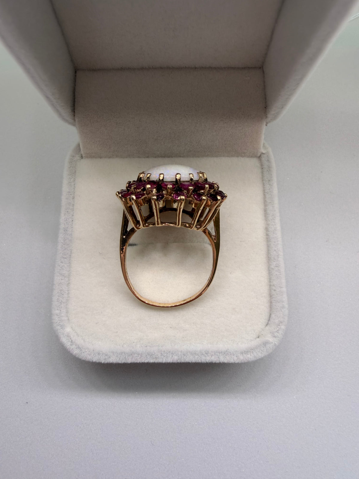 9k Yellow Gold Vintage Opal & Ruby Cluster Ring