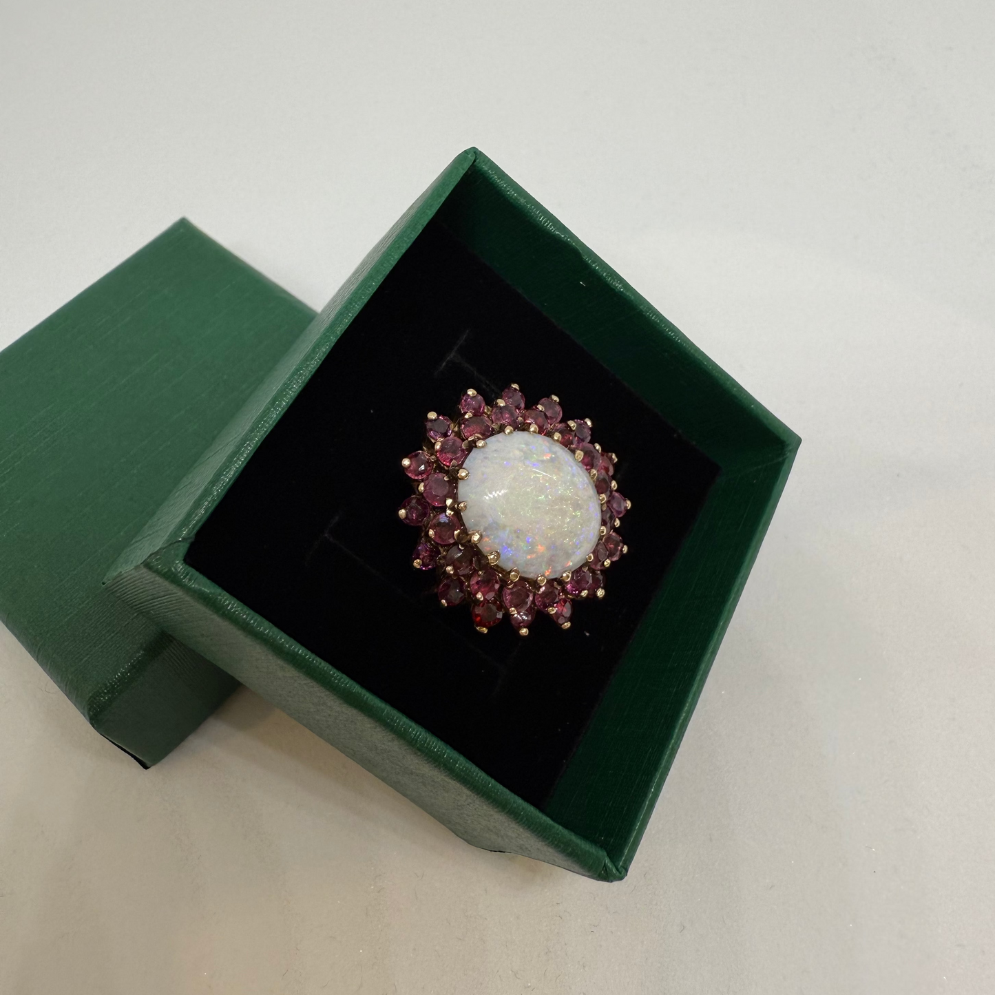9ct Yellow Gold Vintage Opal & Ruby Cluster Ring