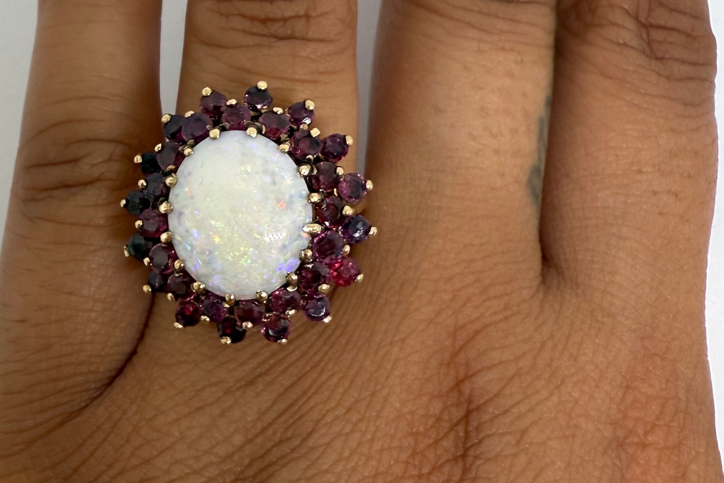 9ct Yellow Gold Vintage Opal & Ruby Cluster Ring