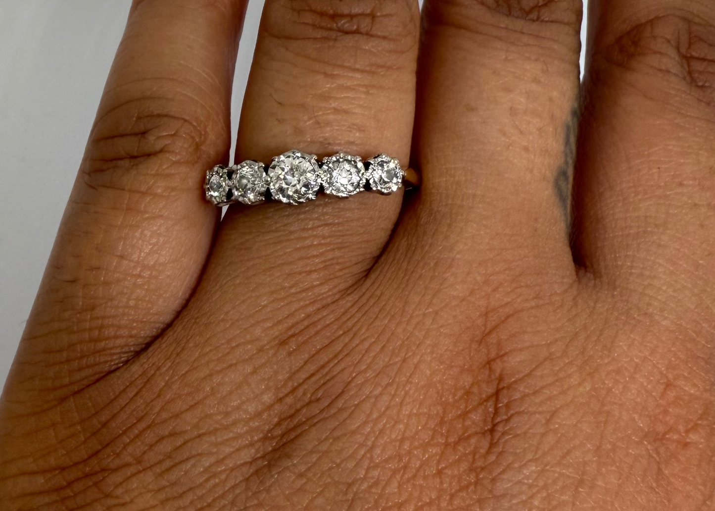 18ct Yellow Gold & Platinum 5 Stone Diamond (Old Cut) Ring