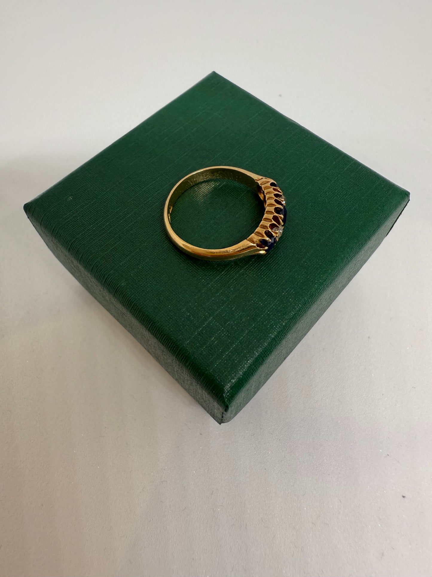 18ct Yellow Gold 5 Stone Diamond and Sapphire Ring