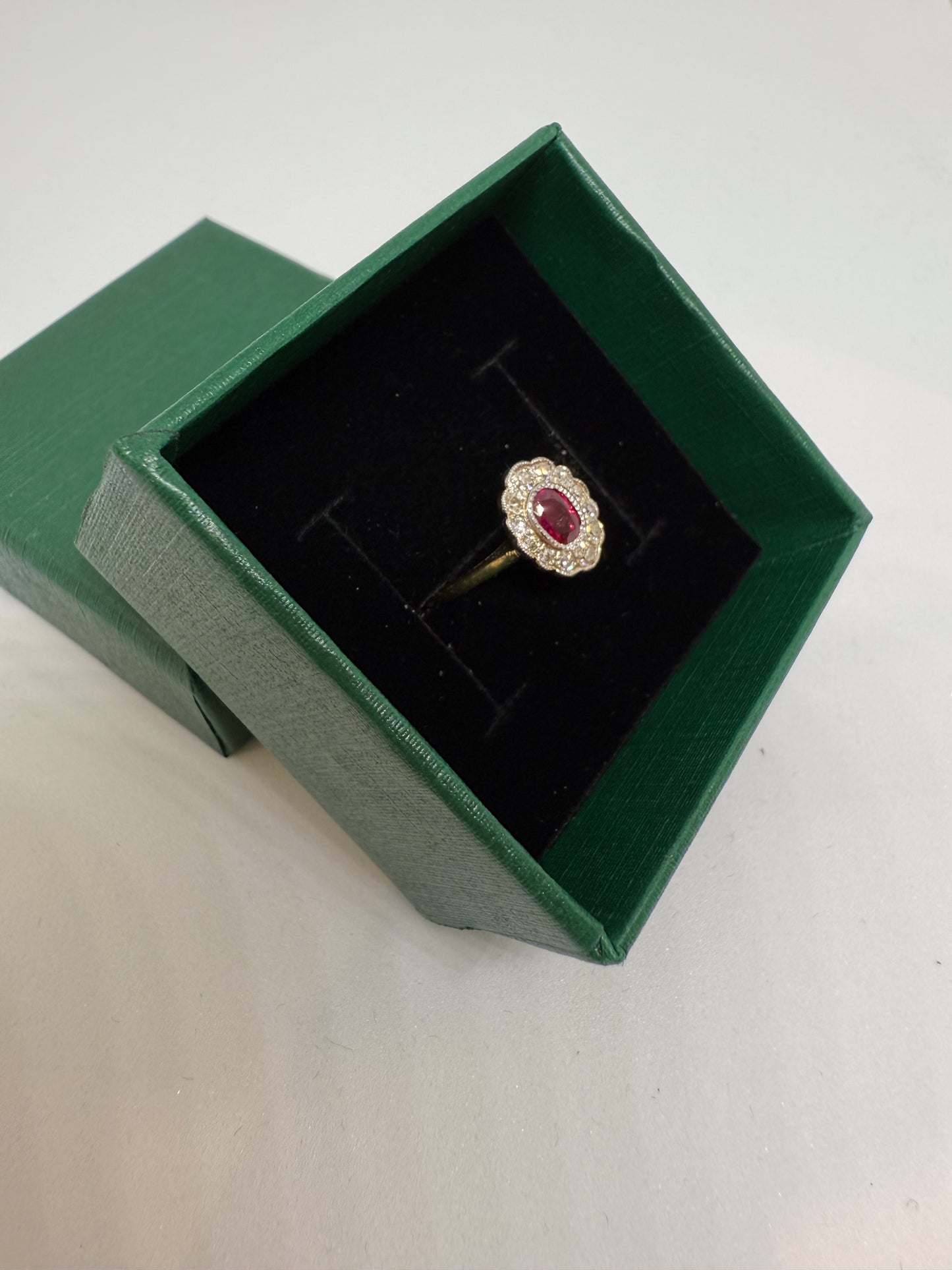 18ct Yellow Gold & Platinum Diamond and Ruby Ring