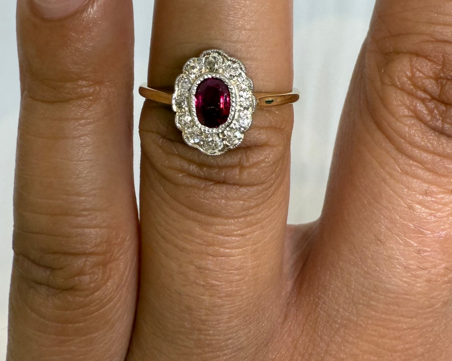 18ct Yellow Gold & Platinum Diamond and Ruby Ring