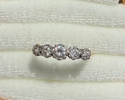 18k Yellow Gold & Platinum 5 Stone Diamond (Old Cut) Ring