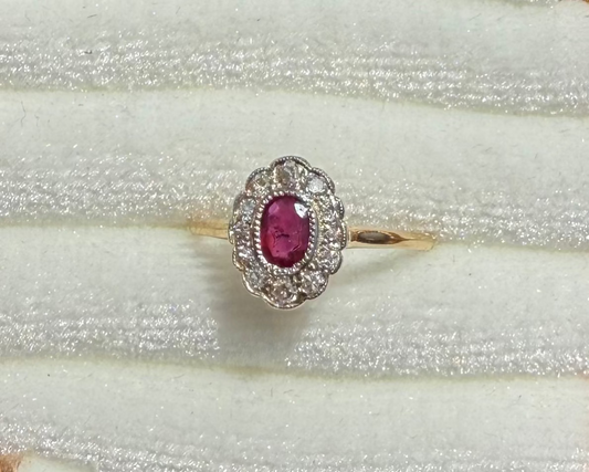 18k Yellow Gold & Platinum Diamond and Ruby Ring